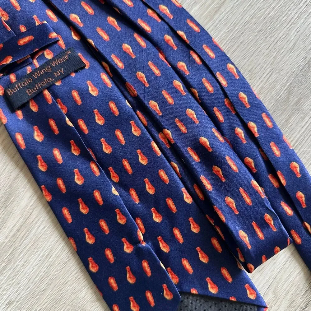 Buffalo Wing Wear Buffalo Chicken Wings 100% Silk Tie Dark Blue